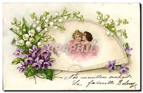 Cartes postales Fantaisie Enfants Muguet Fleurs Eventail