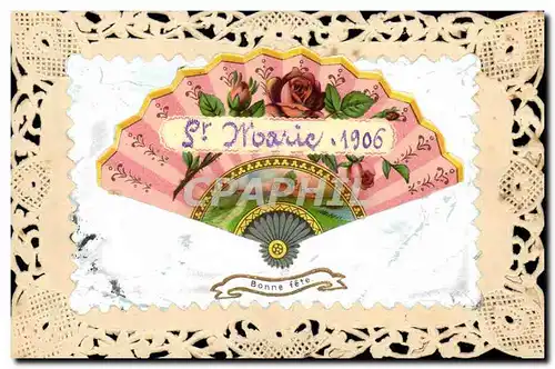 Cartes postales Fantaisie Brodee Fleurs Eventail