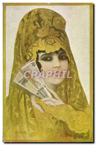 Cartes postales Fantaisie Femme Eventail Chantecler