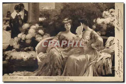 Ansichtskarte AK Fantaisie Femme Eventail Salon 1905 Etcheverry Confidence