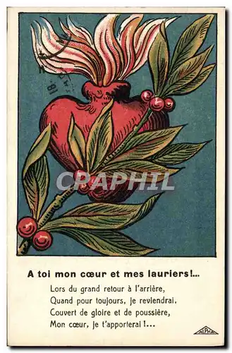 Cartes postales Fantaisie Coeur A toi mon coeut et mes lauriers !