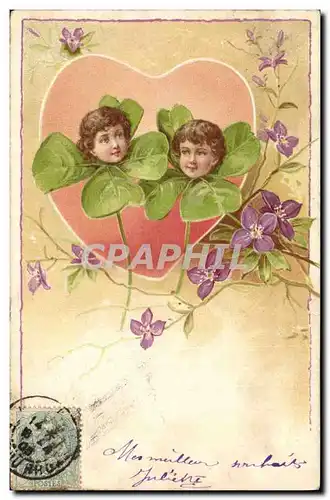Cartes postales Fantaisie Coeur Enfants Trefles