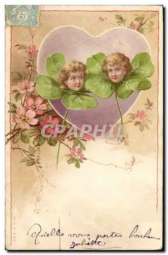Cartes postales Fantaisie Coeur Enfants Trefles