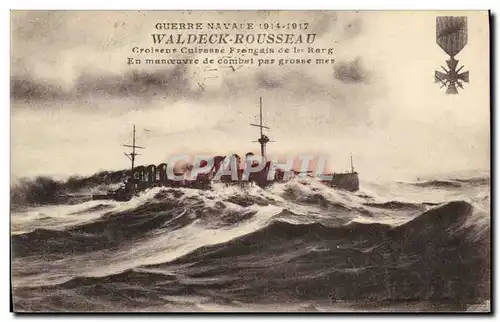 Cartes postales Bateau de Guerre Waldeck Rousseau Croiseur Cuirasse Francais de 1er rang Medaille