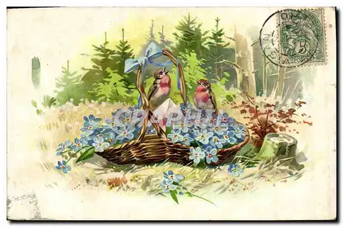 Cartes postales Fantaisie Fleurs Oiseaux