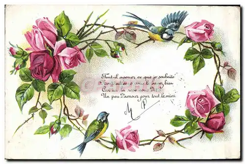 Cartes postales Fantaisie Fleurs Oiseau