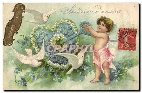 Cartes postales Fantaisie Fleurs Ange Colombes