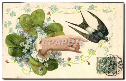 Cartes postales Fantaisie Fleurs Main Hirondelle
