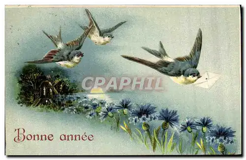 Cartes postales Fantaisie Fleurs Hirondelles