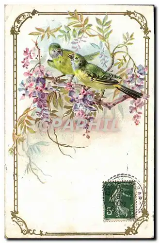 Cartes postales Fantaisie Fleurs Oiseaux