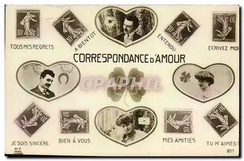 Cartes postales Fantaisie Correspondance d&#39amour Semeuse 10c