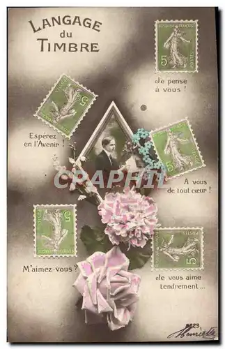Cartes postales Fantaisie Le langage du timbre Semeuse
