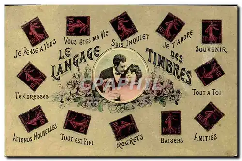 Cartes postales Fantaisie Le langage des timbres Semeuse
