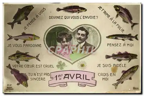 Cartes postales Fantaisie Femme 1er Avril Poissons