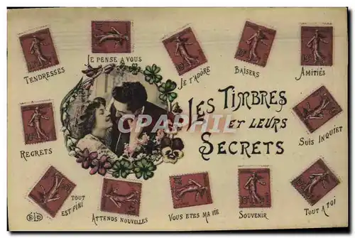 Cartes postales Fantaisie Le langage des timbres et leurs secrets Semeuse
