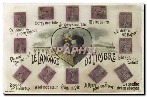 Cartes postales Fantaisie Le langage du timbre Semeuse