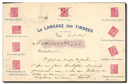 Cartes postales Fantaisie Le langage des timbres Moucon