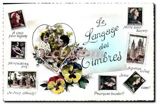 Cartes postales Fantaisie Le langage des timbres