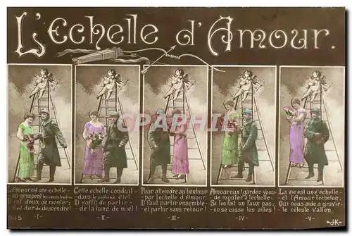 Cartes postales Fantaisie L&#39echelle d&#39amour Soldat Militaria Ange