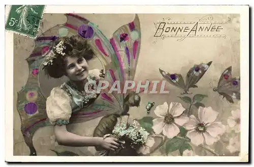 Cartes postales Fantaisie Femme Eventail Papillon