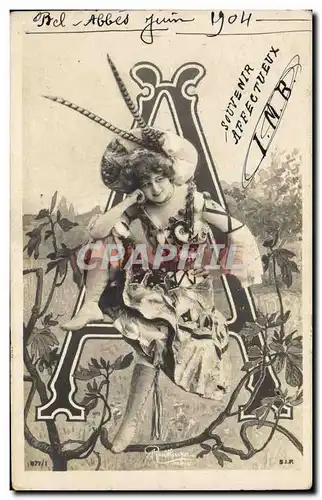 Cartes postales Fantaisie Femme Lettres Lettre A