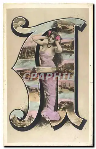 Cartes postales Fantaisie Femme Lettres Lettre A