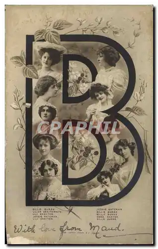 Cartes postales Fantaisie Femme Lettres Lettre B