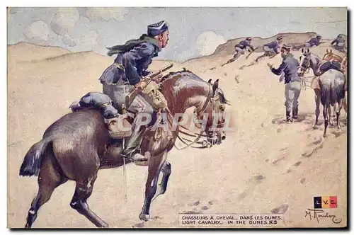 Cartes postales Militaria Chasseurs a cheval Dans les dunes