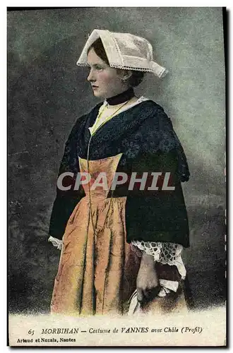 Cartes postales Folklore Morbihan Costume de Vannes avec Chale Profil