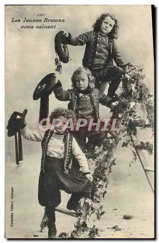 Ansichtskarte AK Folklore Les jeunes Bretons vous saluent