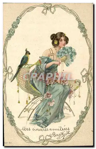 Cartes postales Fantaisie Femme Perroquet