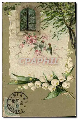 Cartes postales Fantaisie Fleurs Oiseaux Muguet