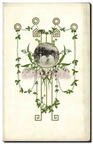 Cartes postales Fantaisie Fleurs Muguet Cygnes