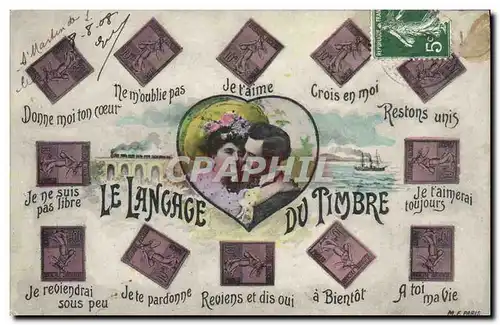 Cartes postales Fantaisie Le langage des timbres Semeuse
