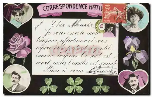 Cartes postales Fantaisie Fleurs Correspondance Hative Femme