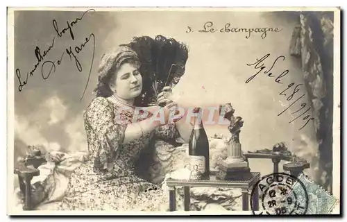 Cartes postales Fantaisie Eventail Femme Le champagne