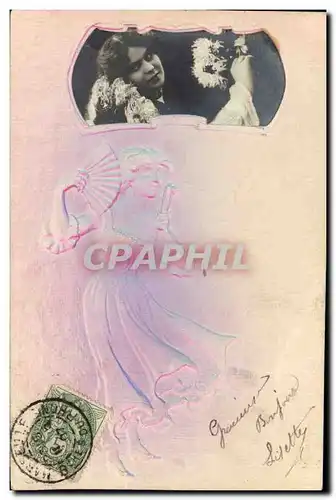 Cartes postales Fantaisie Eventail Femme (d�cor en relief)