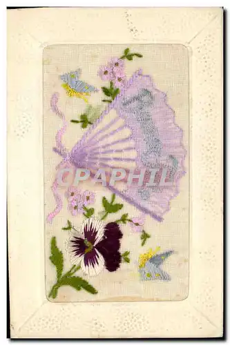 Cartes postales Fantaisie Brodee Eventail Fleurs