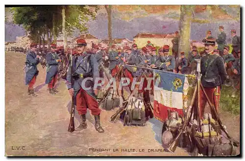 Cartes postales Militaria Pendant la halte Le drapeau
