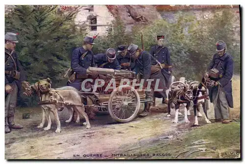 Cartes postales Militaria Mitrailleuses belges Chien Chiens