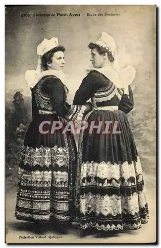 Cartes postales Folklore Costumes de Pont Aven Etude des broderies