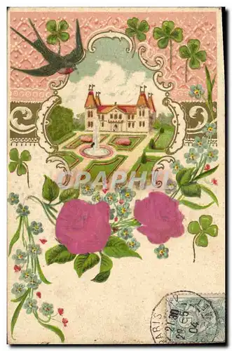 Cartes postales Fantaisie Fleurs Hirondelle