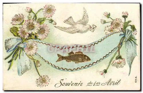 Cartes postales Fantaisie Fleurs Poisson Colombe 1er Avril