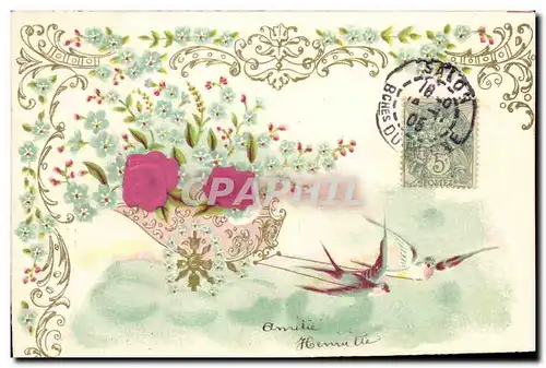 Cartes postales Fantaisie Fleurs Hirondelles