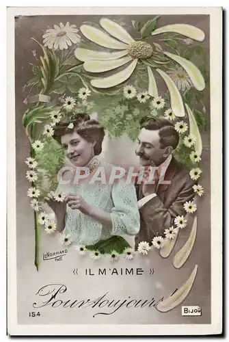 Cartes postales Fantaisie Femme Fleurs Il m&#39aime