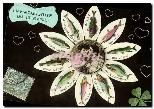 Ansichtskarte AK Fantaisie Femme La marguerite du 1er Avril Poissons