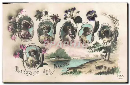 Cartes postales Fantaisie Langage des Noms Marie Suzanne Louise Lucie BLanche Jeanne