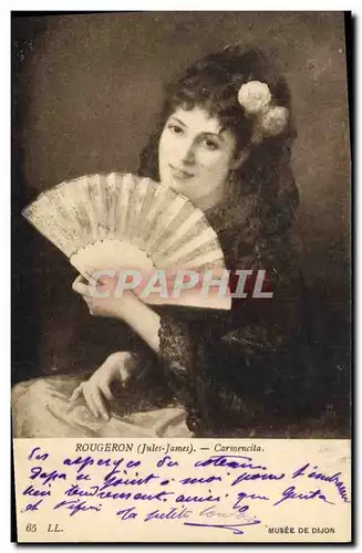 Ansichtskarte AK Fantaisie Eventail Femme Rougeron Carmencita Musee de Dijon