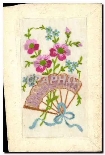 Cartes postales Fantaisie Brodee Fleurs Eventail