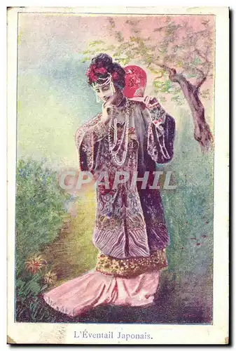 Cartes postales Fantaisie Eventail japonais Femme